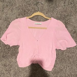 Cropped Pink Crinkle Blouse